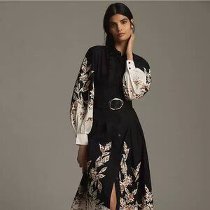 New By Anthropologie Long-Sleeve Embellished Midi Shirt Dress Plus sizes NWT